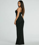 Revamp your 2025 wardrobe with this chic addition, the Mila Cowl Neck Wrap Slit Mermaid Glitter Formal Dress in black, perfect for elevating your style in the new year.