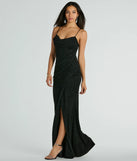 Whether it's the color or silhouette of the Mila Cowl Neck Wrap Slit Mermaid Glitter Formal Dress, this black bridesmaid dress is a gorgeous pick for a maid-of-honor or to create a bridal party look ready to celebrate!