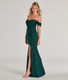 Whether it's the color or silhouette of the Tamara Off-The-Shoulder Mermaid Glitter Formal Dress, this hunter bridesmaid dress is a gorgeous pick for a maid-of-honor or to create a bridal party look ready to celebrate!