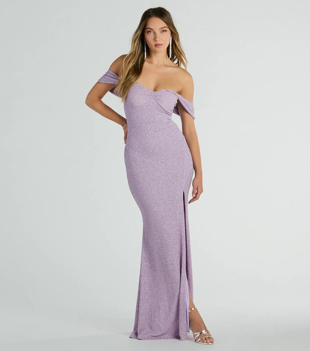 Tamara Off-The-Shoulder Mermaid Glitter Formal Dress Windsor