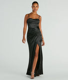 Turn heads at Prom 2025 in this black prom dress, where statement-making details meet the iconic style of the Stacie Formal Satin Corset Bodycon Dress .