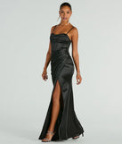 Step into Prom 2025 in a black prom dress, where unique Windsor accents and the standout Stacie Formal Satin Corset Bodycon Dress style come together.