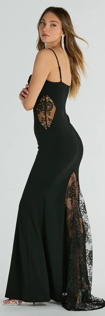 Feel instantly put-together in the Carla Cowl Neck Mermaid Lace Crepe Formal Dress in black, a summer wedding guest dress designed for confident style and all-out celebration.