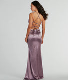 Melanie Sleeveless Lace-Up Glitter Satin Formal Dress