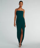 Turn heads at Prom 2025 in this hunter green prom dress, where statement-making details meet the iconic style of the Christie Sleeveless Slim Crepe Formal Dress .