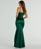 The elegant Jazmine Cowl Neck Slit A-Line Satin Formal Dress is a hunter satin bridesmaid dress crafted with luxe fabric, ideal for modern weddings and traditional bridal parties.