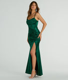 Whether it's the color or silhouette of the Jazmine Cowl Neck Slit A-Line Satin Formal Dress, this hunter bridesmaid dress is a gorgeous pick for a maid-of-honor or to create a bridal party look ready to celebrate!