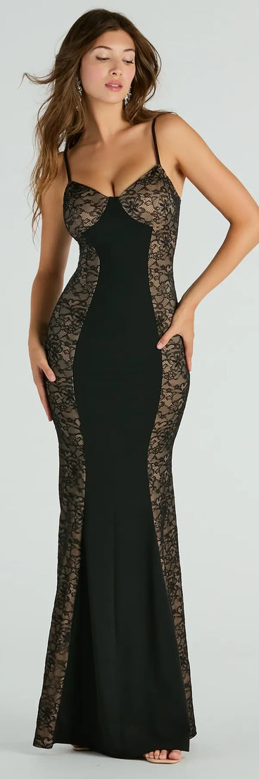 Turn heads at Prom 2025 in this black prom dress, where statement-making details meet the iconic style of the Penelope Sweetheart Lace Panel Mermaid Formal Dress .