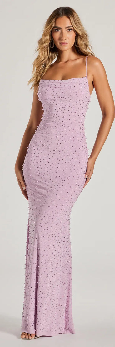 Mayva Mermaid Rhinestone Faux Pearl Formal Dress