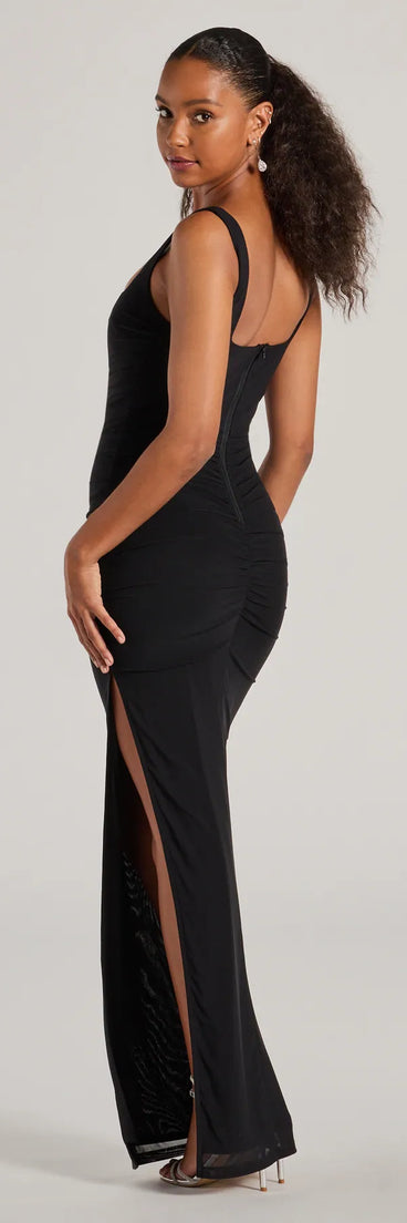 Whether it's the color or silhouette of the Layne Square Neck Slim Mesh Formal Dress, this black bridesmaid dress is a gorgeous pick for a maid-of-honor or to create a bridal party look ready to celebrate!