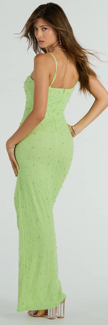 Revamp your 2025 wardrobe with this chic addition, the Valeria Square Neck Slim Faux Pearl Formal Dress in lime green, perfect for elevating your style in the new year.