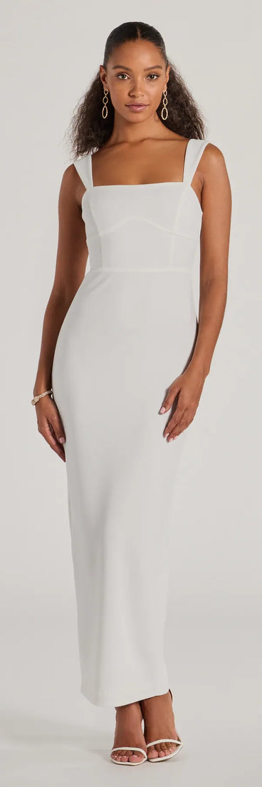 Turn heads at Prom 2025 in this white prom dress, where statement-making details meet the iconic style of the Monae Sleeveless Slim Long Crepe Formal Dress .