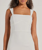 Make a bold statement in the Monae Sleeveless Slim Long Crepe Formal Dress in white, the perfect spring dress for weddings, cocktail hours, nights out, and/or seasonal celebrations.