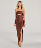Turn heads at Prom 2025 in this brown prom dress, where statement-making details meet the iconic style of the Arianna Sleeveless Cutout Long Slim Formal Dress .