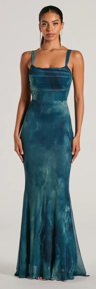 Make the big day unforgettable with the Estelle Lace-Up Abstract Mermaid Formal Dress, a gorgeous teal bridesmaid dress that balances elegance and affordability.