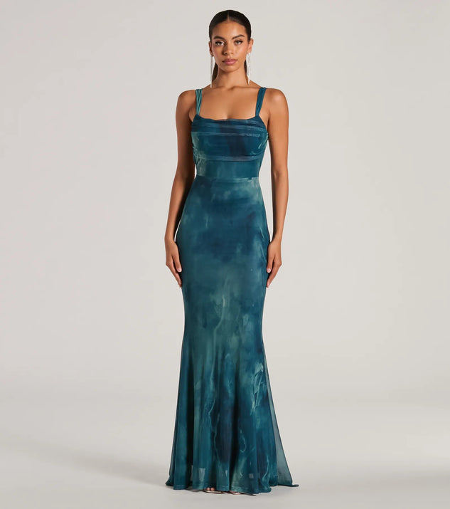 Make the big day unforgettable with the Estelle Lace-Up Abstract Mermaid Formal Dress, a gorgeous teal bridesmaid dress that balances elegance and affordability.