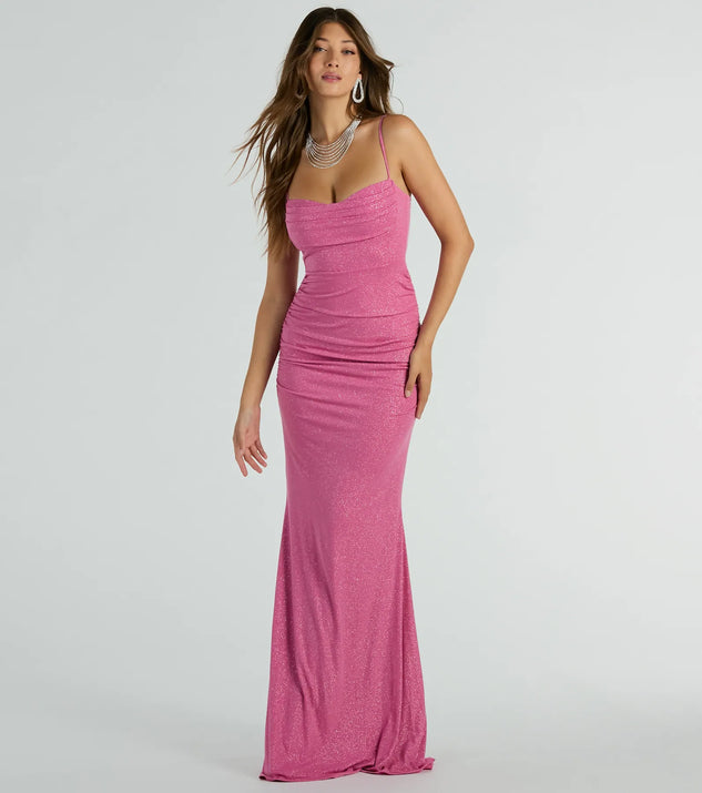 Ayanna Formal Glitter Ruched Mermaid Long Dress | Windsor Ayanna Formal Glitter Ruched Mermaid Long Dress | Windsor