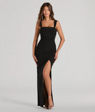The Annie Tie Back Wrap Slit Mermaid Glitter Formal Dress is a shimmery black glitter dress that catches the light beautifully, perfect for any special outfit like Winter Formal attire, clubwear, or a wedding guest dress.