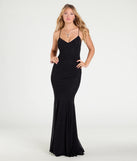 The Sam Strappy Open Back Glitter Mermaid Dress in luxe black fabric, a stunning prom dress with statement details designed to make a bold impression at Prom 2025.