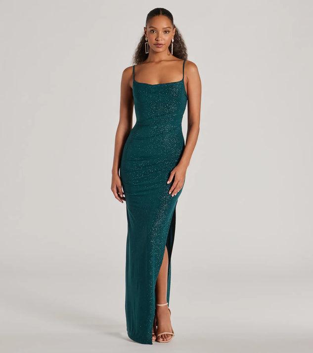 Own every entrance in the Kelly Cowl Neck Strappy Mermaid Glitter Formal Dress, a hunter green party dress perfect for milestone birthdays and grad parties, or dancing through summer nights and unforgettable bachelorette celebrations.