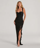 The Megan Sweetheart Lace Ruffle Crepe Slim Formal Dress as your wedding guest dress with a stylish neckline and/or sleeves and elevated details on the back and front will make you the best dressed at any event!