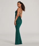 The Jade Lace-Up Mermaid Glitter Formal Dress in hunter is a stunning green prom dress designed to capture attention with its fresh or bold color and effortlessly stylish silhouette.