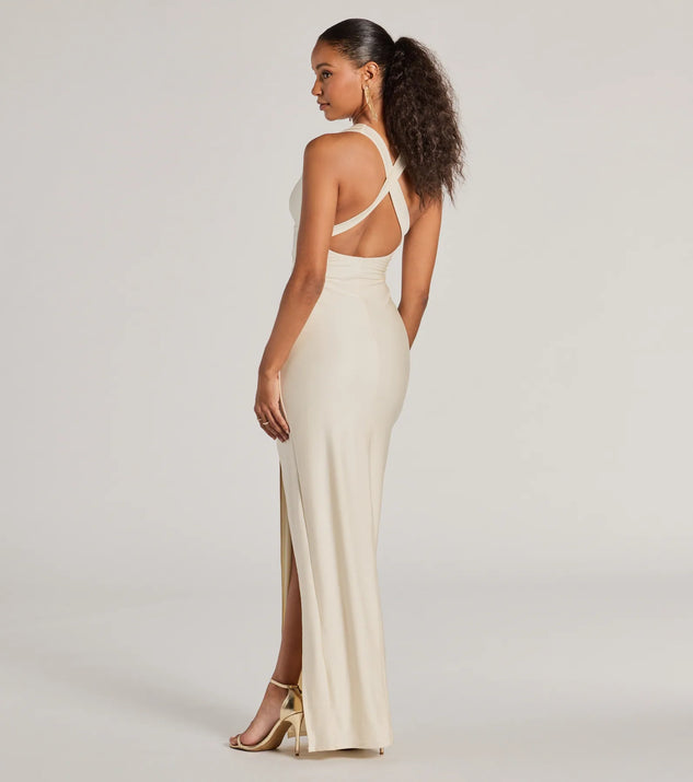 Jenn V-Neck Strappy Back Slit Long Formal Dress | Windsor