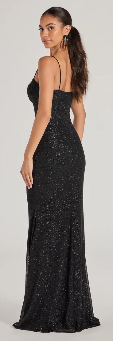 Revamp your 2025 wardrobe with this chic addition, the Aileen Sleeveless Glitter Mesh Mermaid Dress in black, perfect for elevating your style in the new year.