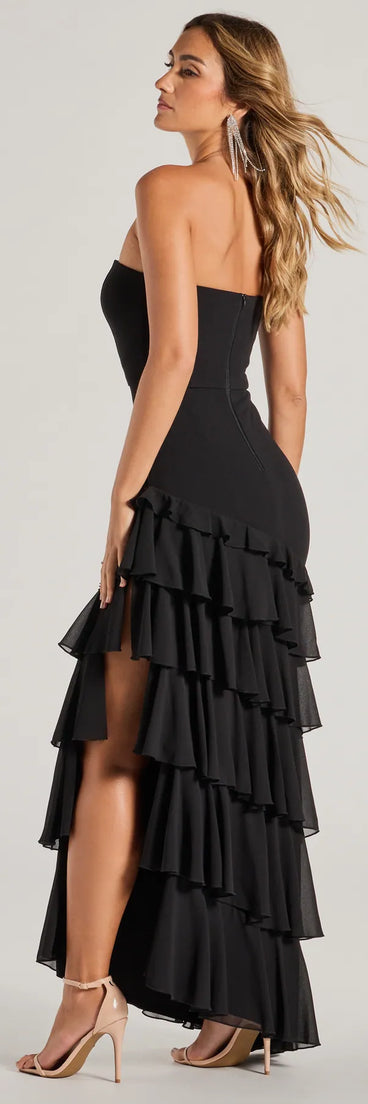 Shianne Strapless Chiffon Ruffled A-Line Formal Dress