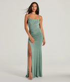 You'll be the best dressed in the Candace Lace-Up Slit Mermaid Formal Dress as your fall formal dress with beautiful and unique details from Windsor.