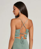 You'll be the best dressed in the Candace Lace-Up Slit Mermaid Formal Dress as your fall formal dress with beautiful and unique details from Windsor.