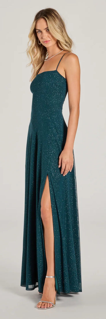Maizie Sleeveless Slit A-Line Glitter Formal Dress