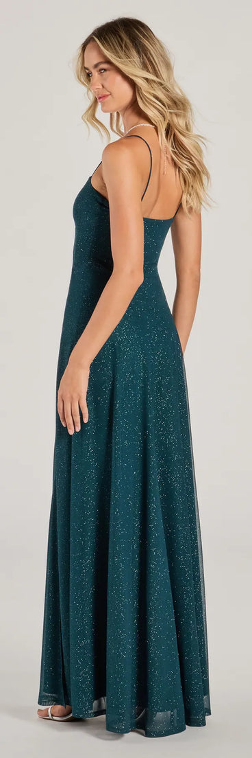 Maizie Sleeveless Slit A-Line Glitter Formal Dress