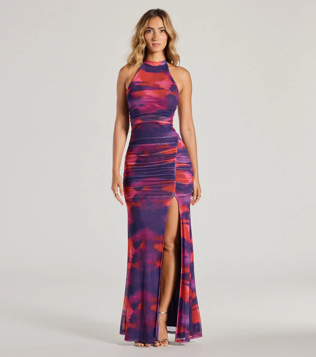 The Jenny Halter Mermaid Tie-Dye Mesh Formal Dress as your wedding guest dress with a stylish neckline and/or sleeves and elevated details on the back and front will make you the best dressed at any event!