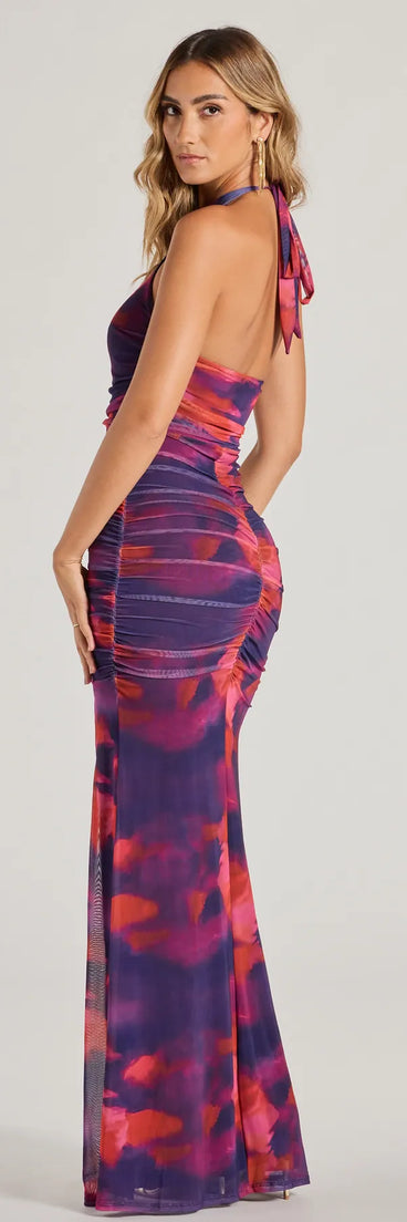The Jenny Halter Mermaid Tie-Dye Mesh Formal Dress as your wedding guest dress with a stylish neckline and/or sleeves and elevated details on the back and front will make you the best dressed at any event!