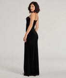 Celebrate in style with the Gracie Velvet and Bow High Slit Mermaid Dress, a black formal wedding guest dress featuring an elegant silhouette and luxe details, perfect for a black-tie celebration.