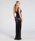 The Lorelli Formal Satin Wrap Long Dress is a show-stopping black prom dress, offering a sleek, slimming silhouette that enhances your natural beauty for an unforgettable night.