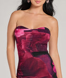 Make a bold statement in the Julianna Floral Mesh Strapless Mermaid Dress in magenta, the perfect summer dress for weddings, cocktail hours, nights out, and/or seasonal celebrations.