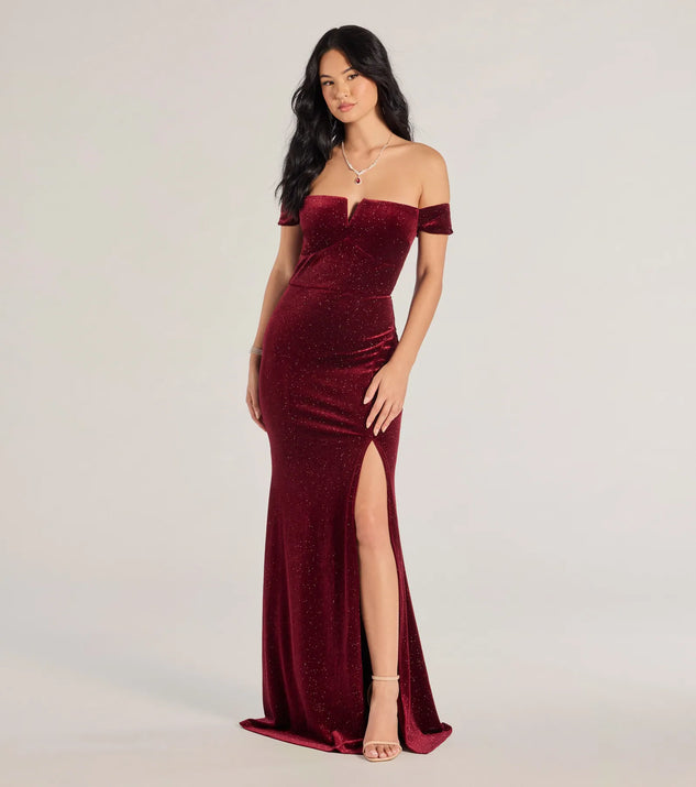 windsor red off the shoulder dress Alayna Velvet Off-The-Shoulder Mermaid Dress