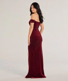 Make a statement in the Alayna Velvet Off-The-Shoulder Mermaid Dress in burgundy, a bold red prom dress designed to exude confidence, elegance, and a striking prom-night look.