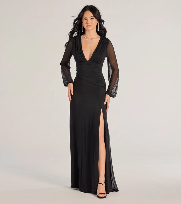 Prom Dress Black Dress With Mesh Bottom Rayne Mesh Long Sleeve A