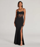 Turn heads at Prom 2025 in this black prom dress, where statement-making details meet the iconic style of the Josette Sleeveless Corset Lace Mermaid Dress .