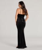 Celebrate in style with the Lizza Cowl Neck Slit Mermaid Velvet Formal Dress, a black formal wedding guest dress featuring an elegant silhouette and luxe details, perfect for a black-tie celebration.
