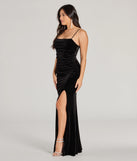 Revamp your 2025 wardrobe with this chic addition, the Lizza Cowl Neck Slit Mermaid Velvet Formal Dress in black, perfect for elevating your style in the new year.