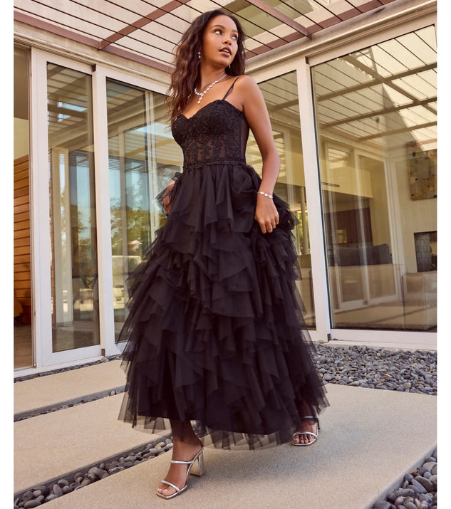 Keyla Floral Applique Tiered Ruffle Tulle Gown | Windsor