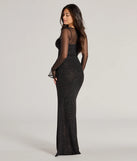 Celebrate in style with the Connie Long Sleeve Glitter Slim Formal Dress, a black formal wedding guest dress featuring an elegant silhouette and luxe details, perfect for a black-tie celebration.