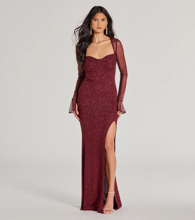 Connie Glitter Long Sleeve Column Formal Dress | Windsor