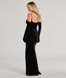 Celebrate in style with the Tina Rhinestone Bow Velvet Formal Dress With Gloves, a black formal wedding guest dress featuring an elegant silhouette and luxe details, perfect for a black-tie celebration.