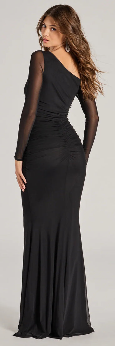 Revamp your 2025 wardrobe with this chic addition, the Esther One-Shoulder Mermaid Mesh Formal Dress in black, perfect for elevating your style in the new year.