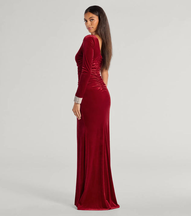 Lyra Velvet One-Shoulder Rhinestone Cuff Mermaid Dress | Windsor